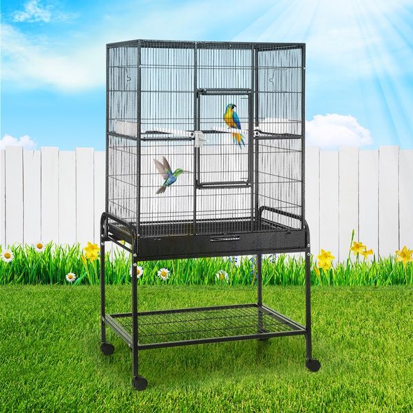 Large Bird Cage Parrot House Budgie Canary Flight House Cockatiel Aviary Enclosure on Wheels Perches Indoor Metal