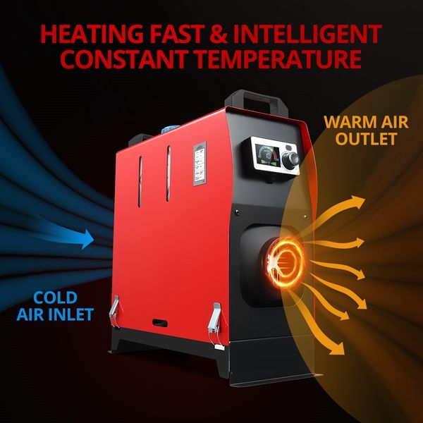 12V Diesel Air Heater All in One 8KW with LCD Intelligent Voice Remote Control Black and Red