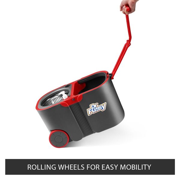 Spin Rotating Mop and Bucket Set Dr Fussy 360 Degree with Wheels and 4 Microfibre Mop Heads