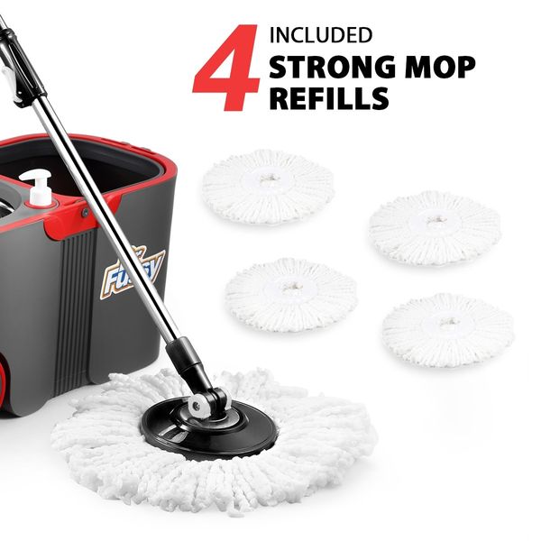 Spin Rotating Mop and Bucket Set Dr Fussy 360 Degree with Wheels and 4 Microfibre Mop Heads