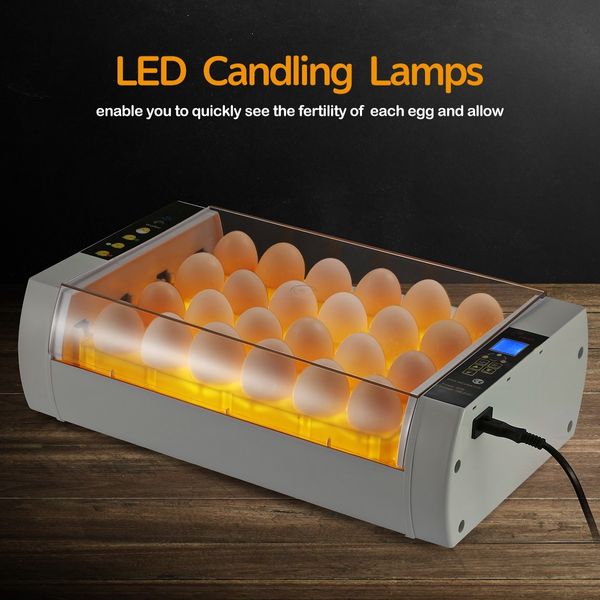 24 Egg Incubator Automatic Digital Hatching Chicken Pigeon Quail Eggs Hatcher Machine with LED Candling Lamps