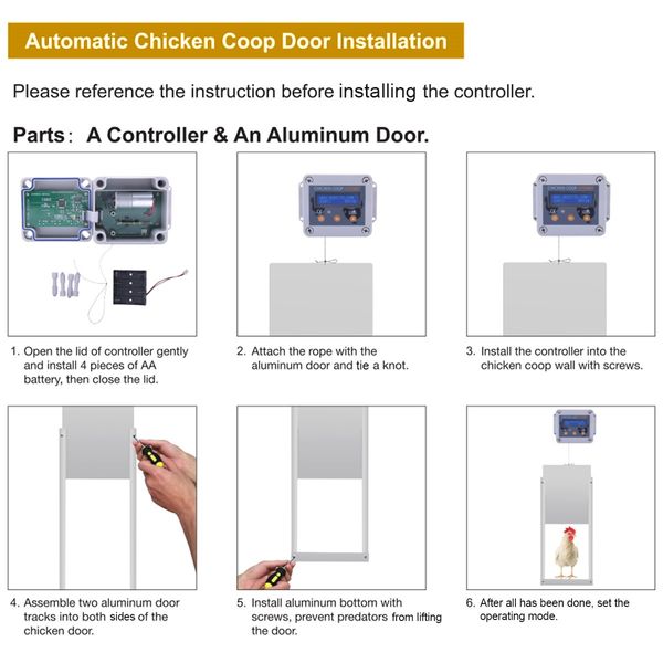 Automatic Chicken Door Opener Coop Auto House Cage Closer Controller Kit Timer Light Sensor