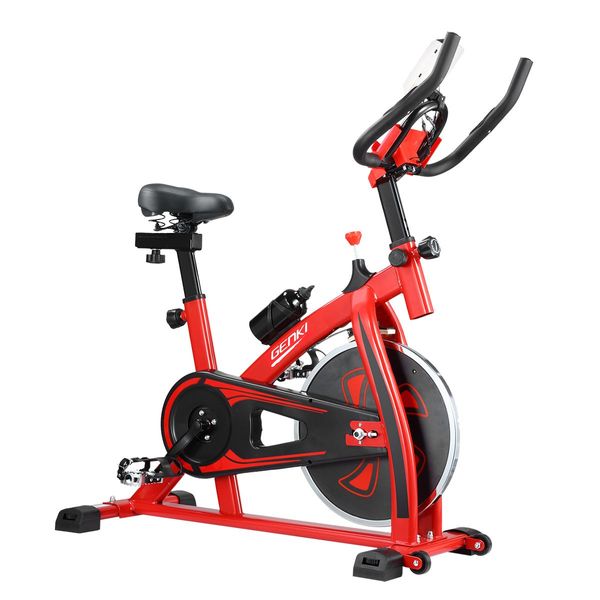 GENKI Spin Exercise Bike Indoor Cycling Bike Training Bicycle with LCD Monitor Red 