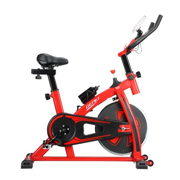 GENKI Spin Exercise Bike Indoor Cycling Bike Training Bicycle with LCD Monitor Red 