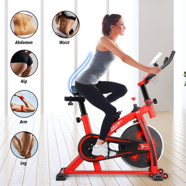 GENKI Spin Exercise Bike Indoor Cycling Bike Training Bicycle with LCD Monitor Red 