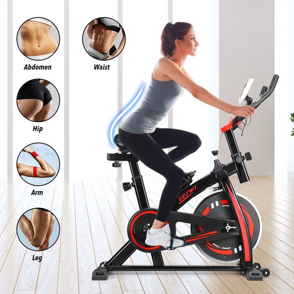 GENKI Spin Exercise Bike Indoor Cycling Bike Training Bicycle with LCD Monitor Black