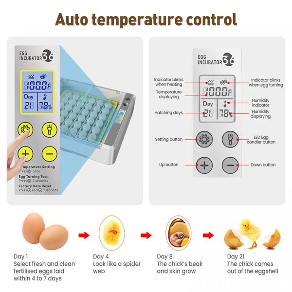 Digital Fully Automatic Egg Incubator 36-120 Eggs Poultry Hatcher Chicken Duck Bird Auto Turning