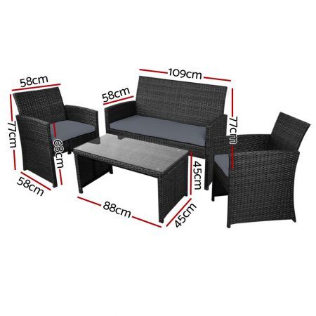 Gardeon Garden Furniture Outdoor Lounge Setting Wicker Sofa Set Storage Cover Black