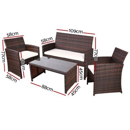 Gardeon Garden Furniture Outdoor Lounge Setting Wicker Sofa Set Storage Cover Brown