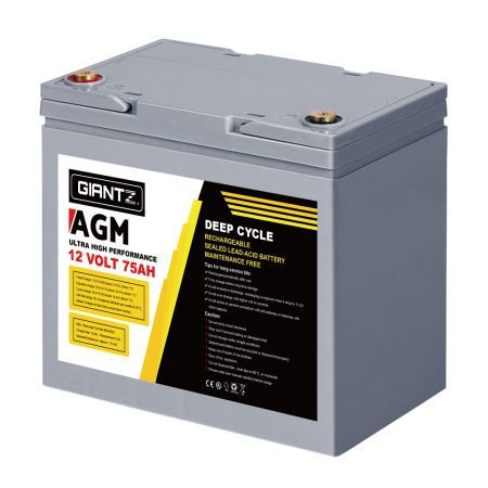 Giantz 75Ah Deep Cycle Battery 12V AGM Marine Sealed Power Portable Box Solar Caravan Camping