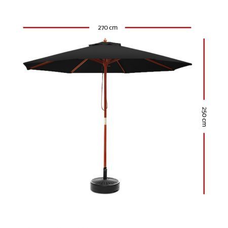 Instahut 2.7m Outdoor Umbrella w/Base Pole Umbrellas Garden Sun Stand Deck Black