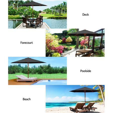 Instahut 2.7m Outdoor Umbrella w/Base Pole Umbrellas Garden Sun Stand Deck Black