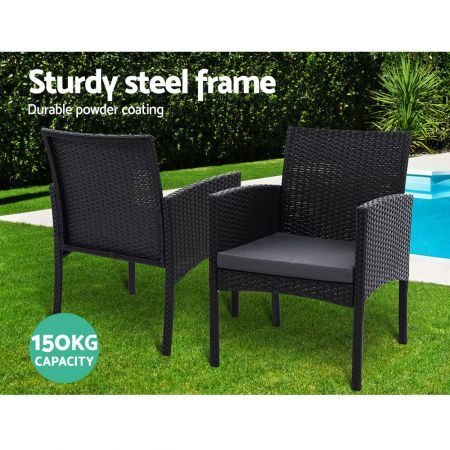 Gardeon 3PC Bistro Set Outdoor Furniture Rattan Table Chairs Cushion Patio Garden Ezra