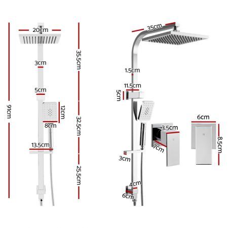 WELS 8" Rain Shower Head Set Square Dual Heads Taps Hand Held High Pressure DIY