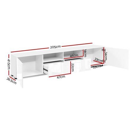 Artiss TV Cabinet Entertainment Unit Stand High Gloss Furniture 205cm White