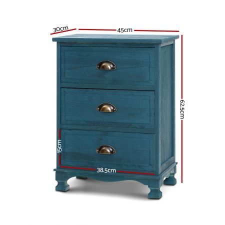 Artiss Bedside Tables Drawers Side Table Cabinet Vintage Blue Storage Nightstand