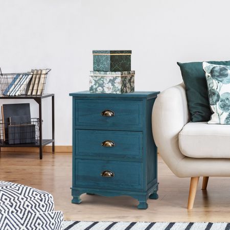 Artiss Bedside Tables Drawers Side Table Cabinet Vintage Blue Storage Nightstand