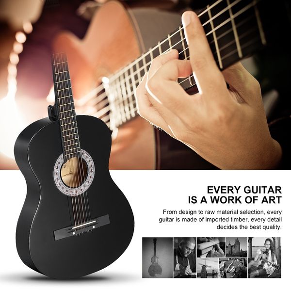 Melodic 38 Inch Round Acoustic Guitar Pack Classical Cutaway Black