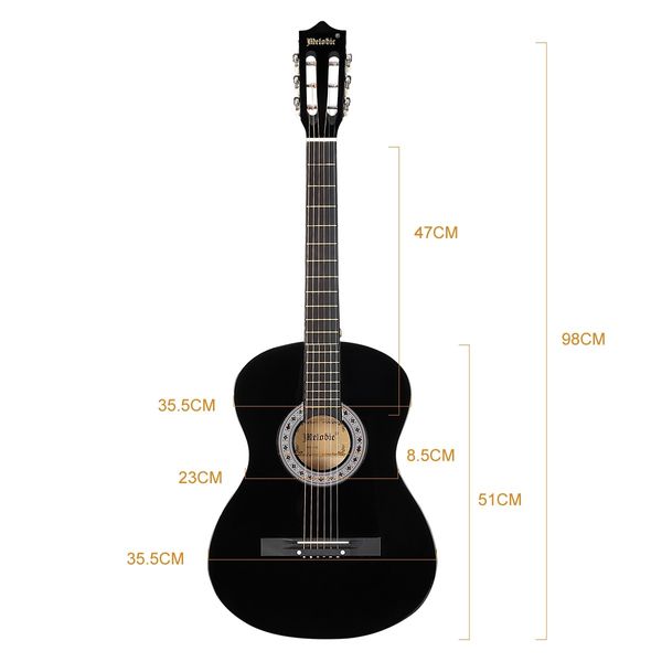 Melodic 38 Inch Round Acoustic Guitar Pack Classical Cutaway Black