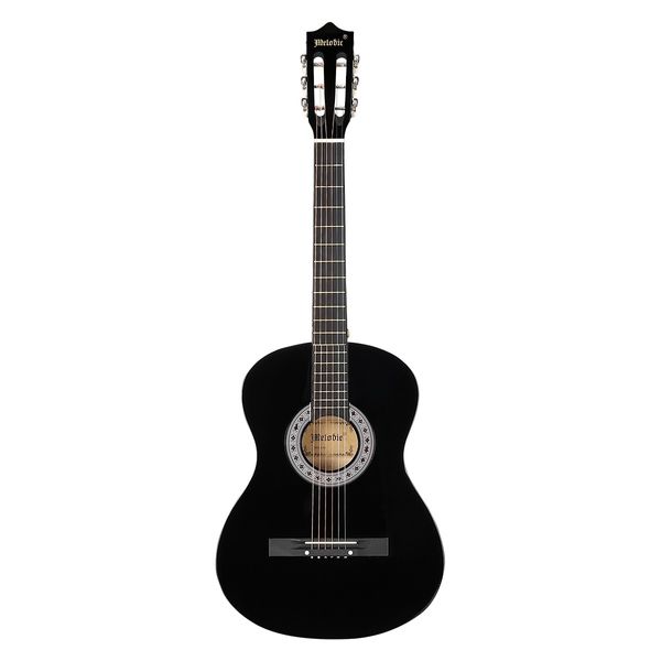 Melodic 38 Inch Round Acoustic Guitar Pack Classical Cutaway Black