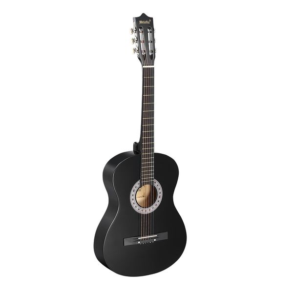 Melodic 38 Inch Round Acoustic Guitar Pack Classical Cutaway Black