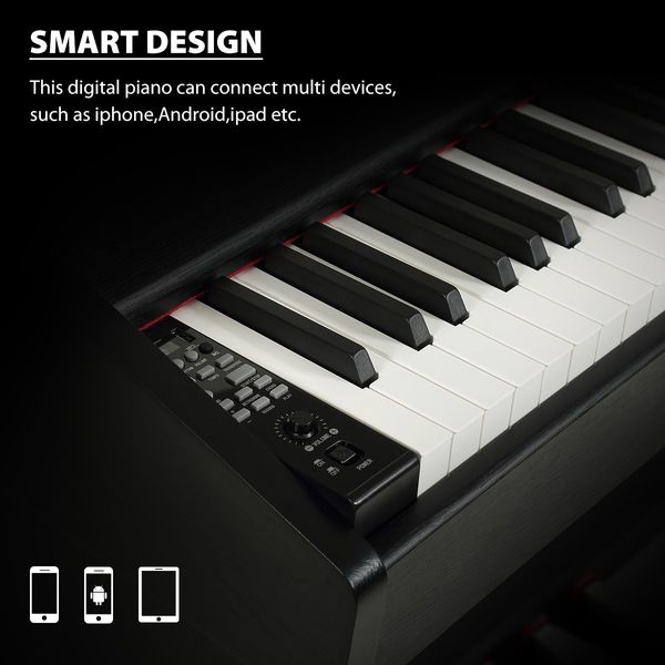 Melodic 88-Key Hammer Action Digital Piano w/ Weighted Keyboard 128 Polyphony 3 Pedals Black