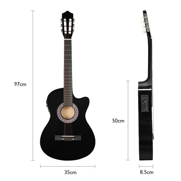 Melodic Black 38 Inch Electric Acoustic Guitar Classical Cutaway 6 Strings for Beginners w/ Bag 