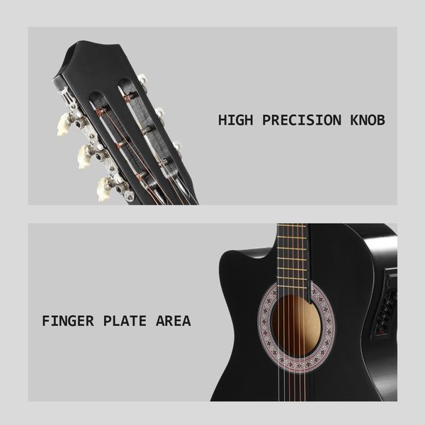 Melodic Black 38 Inch Electric Acoustic Guitar Classical Cutaway 6 Strings for Beginners w/ Bag 