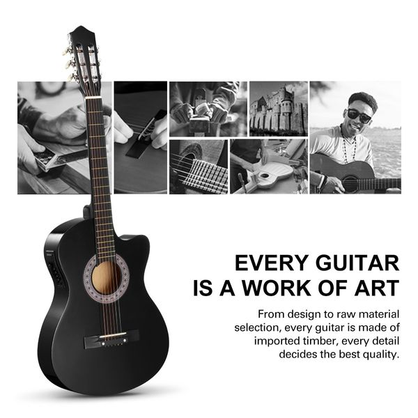 Melodic Black 38 Inch Electric Acoustic Guitar Classical Cutaway 6 Strings for Beginners w/ Bag 