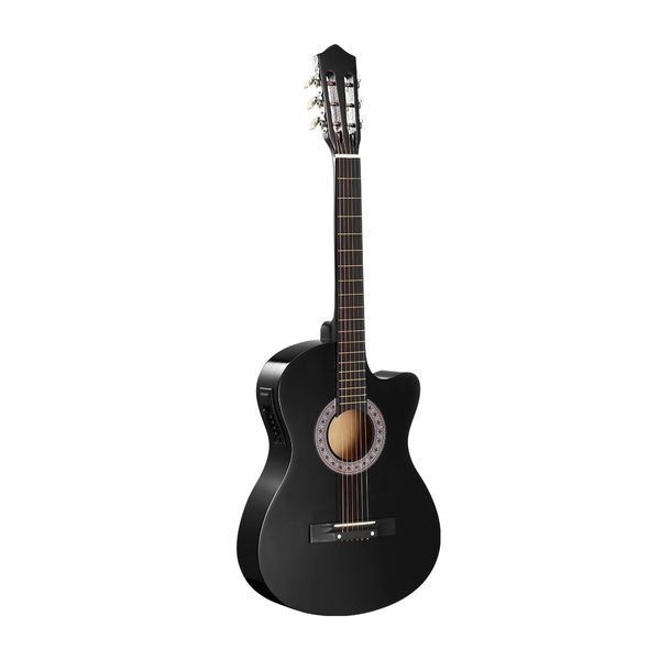 Melodic Black 38 Inch Electric Acoustic Guitar Classical Cutaway 6 Strings for Beginners w/ Bag 