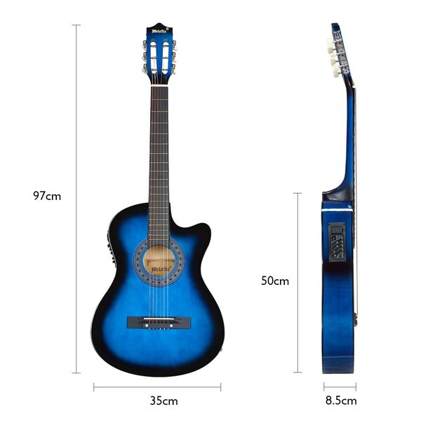 Melodic Blue 38 Inch Electric Acoustic Guitar Classical Cutaway 6 Strings for Beginners w/ Bag 