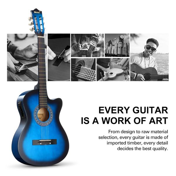 Melodic Blue 38 Inch Electric Acoustic Guitar Classical Cutaway 6 Strings for Beginners w/ Bag 