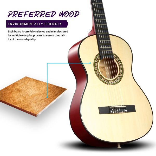 Melodic 34inch Kids Acoustic Guitar 6 Strings Tuner Cutaway Wooden Kids Gift Natural Colour