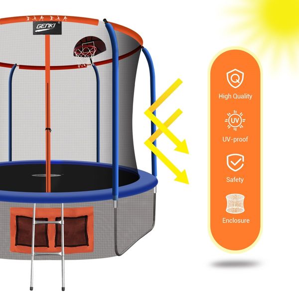 Genki 10ft Round Kids Trampoline with Safety Enclosure & Basketball Hoop 