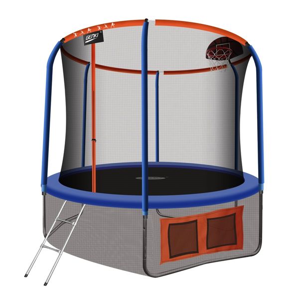 Genki 10ft Round Kids Trampoline with Safety Enclosure & Basketball Hoop 