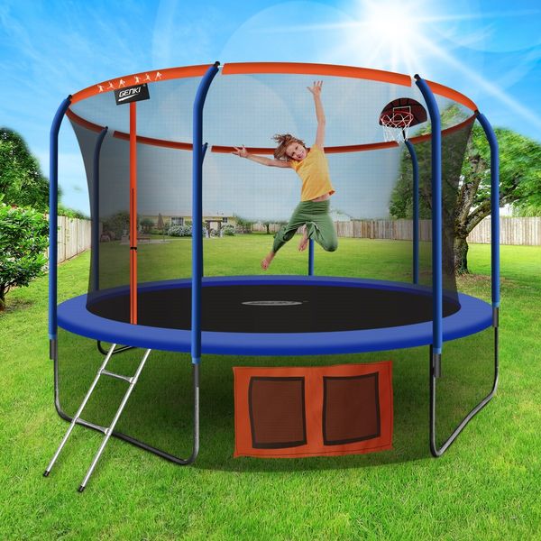 Genki 14ft Round Kids Trampoline with Safety Enclosure & Basketball Hoop