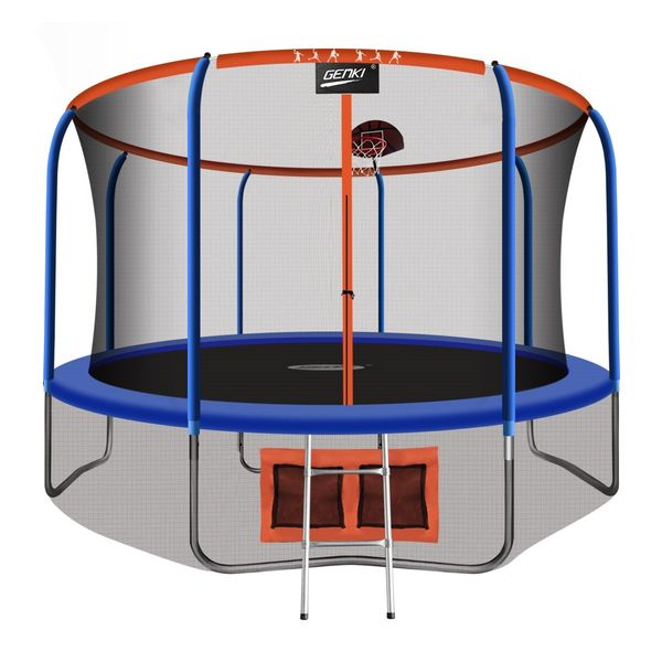 Genki 14ft Round Kids Trampoline with Safety Enclosure & Basketball Hoop