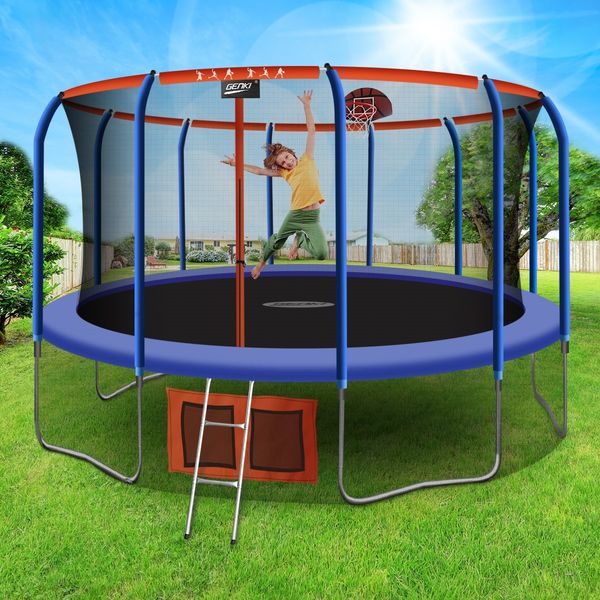 Genki 16ft Round Kids Trampoline with Safety Enclosure & Basketball Hoop