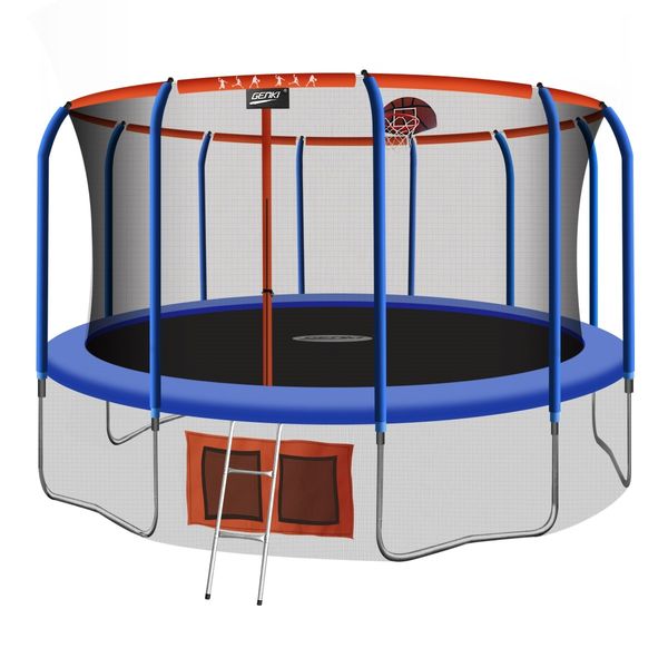 Genki 16ft Round Kids Trampoline with Safety Enclosure & Basketball Hoop