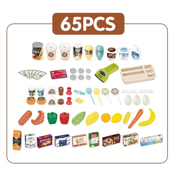 65 Accessories Kids Pretend Role Play Shop Grocery Supermarket Toy Set with Trolley