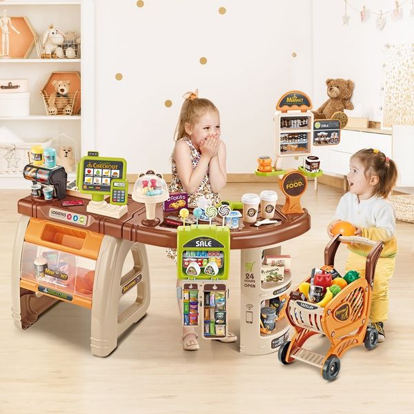 65 Accessories Kids Pretend Role Play Shop Grocery Supermarket Toy Set with Trolley