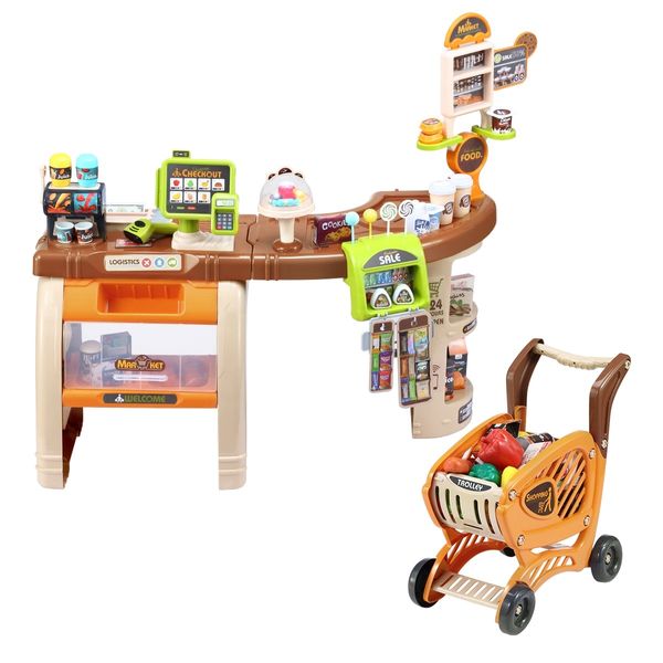 65 Accessories Kids Pretend Role Play Shop Grocery Supermarket Toy Set with Trolley