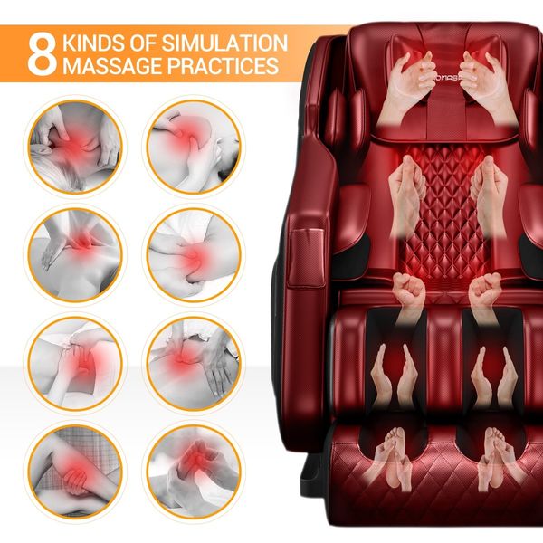 HOMASA Red Full Body Massage Chair Zero Gravity Recliner