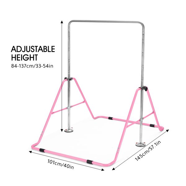 Genki Gymnastics Training Bar Height Adjustable Horizontal Bar for Kids Children Pink