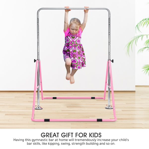 Genki Gymnastics Training Bar Height Adjustable Horizontal Bar for Kids Children Pink