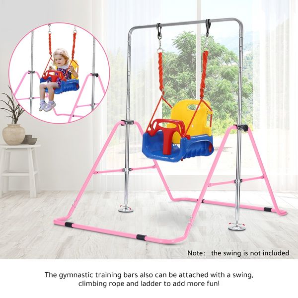 Genki Gymnastics Training Bar Height Adjustable Horizontal Bar for Kids Children Pink