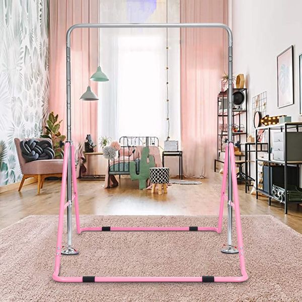 Genki Gymnastics Training Bar Height Adjustable Horizontal Bar for Kids Children Pink