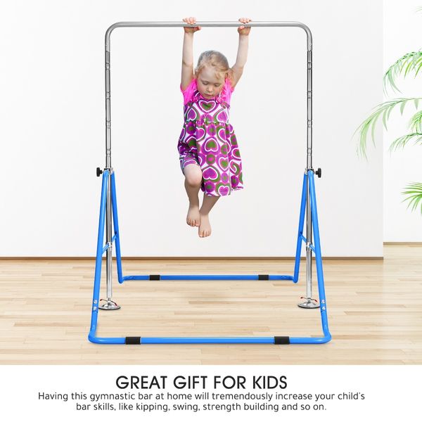 Genki Horizontal Gymnastics Bar for Kids Height Adjustable Training Kip Bar Blue