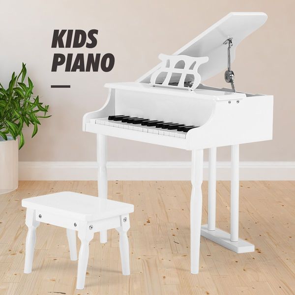 Melodic Classical Kids Piano Baby Grand Piano 30 Keys with Bench White