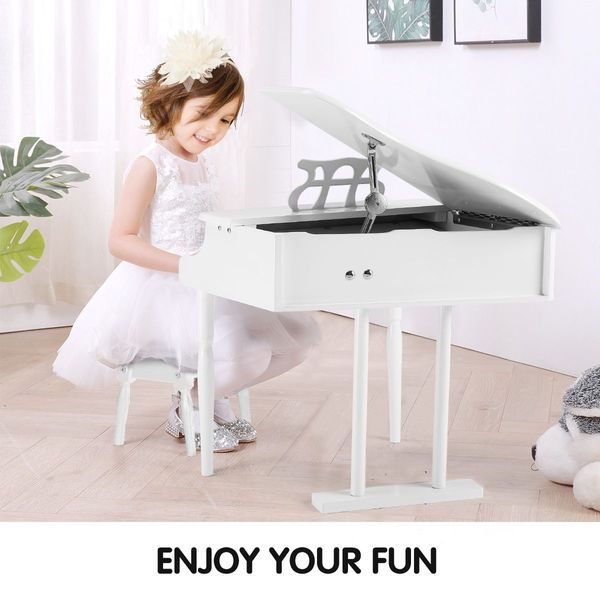 Melodic Classical Kids Piano Baby Grand Piano 30 Keys with Bench White